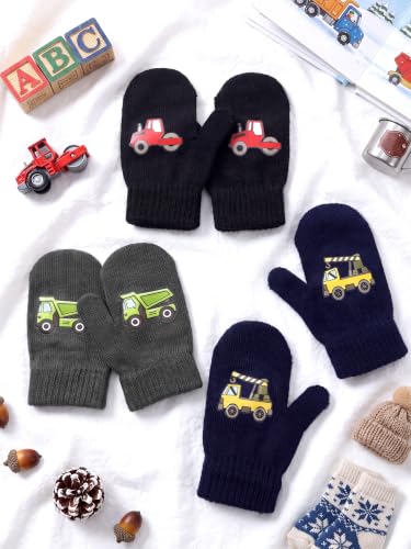 Image of Geyoga 3 Pairs Kids Knitted Mittens Boy Warm Winter Mittens