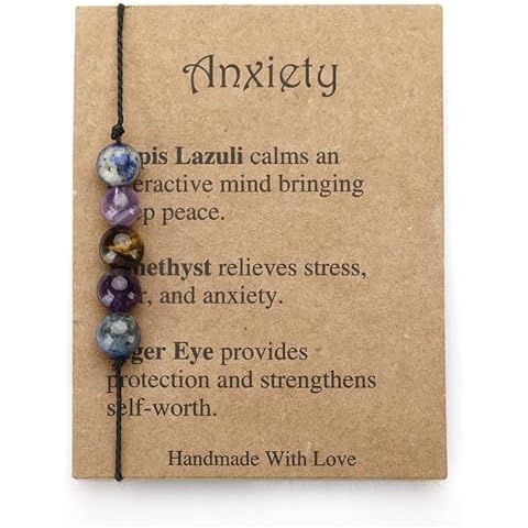 Qiansail Crystal Bracelets for Women Men Healing Crystal Bead Bracelet Healing Bracelet Amethyst Anxiety Bracelets Empath Protection Bracelet Natural Gemstones Bracelet Jewelry Gifts (Anxiety) Cover