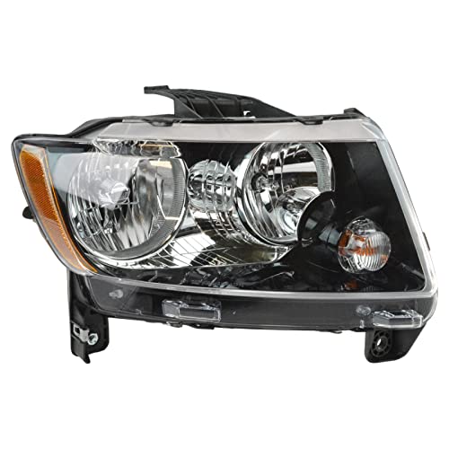 Image of TRQ Passenger Side Headlight Assembly Halogen Black Bezel Compatible with 2013-2017 Jeep Compass CH2503246