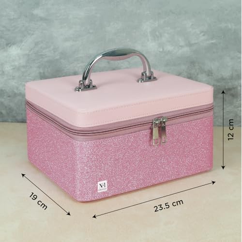 Image of NFI essentials Makeup Box, Cosmetic Organiser for Women, Vanity Box for Bridal, Large Capacity Case for Cosmetics, Skincare, Brushes & Lipsticks, Singardani Box for Home & Travel