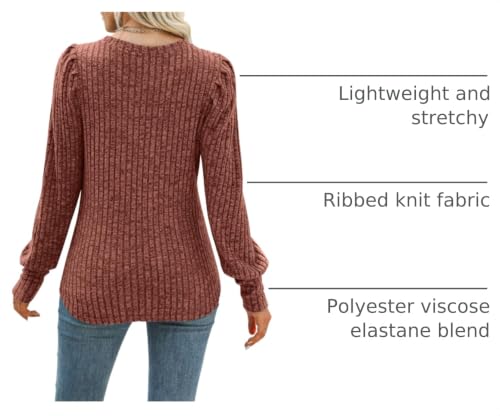 Image of MIHOLL Women's Puff Long Sleeve Shirts Casual Knit Blouses Crew Neck Elegant Tunic Tops