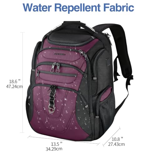 Image of KROSER TSA Friendly Travel Laptop Backpack 18.4 inch XXXL Gaming Backpack Water-Repellent College Daypack Business Backpack with RFID Pockets & USB Port for Men /Women-Black /Burgundy
