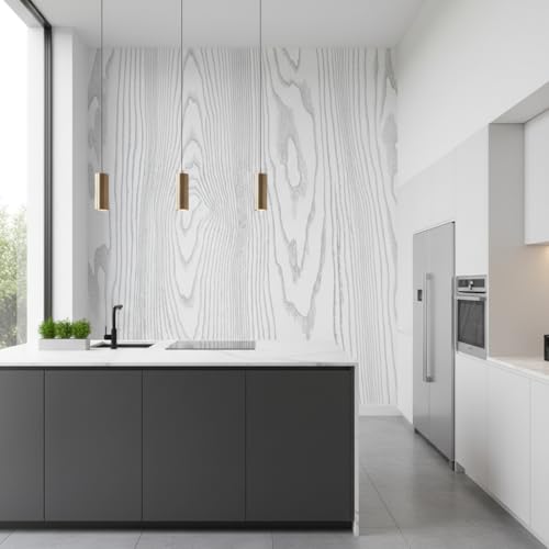 Image of White Wooden Peel and Stick Wallpaper Self-Adhesive Wood Contact Paper and Wallpaper Wood Grain Wallpaper for Walls, Countertops, Drawers, and Desk Cabinets.(45x300 cm)
