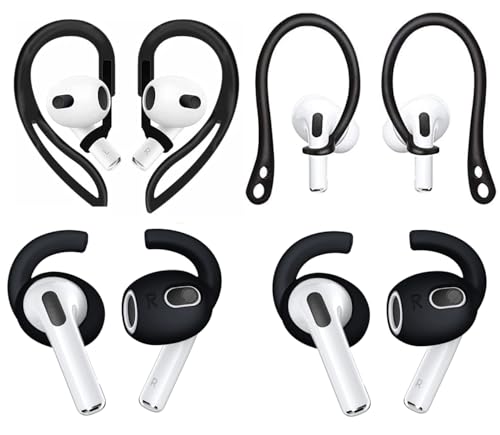 ALXCD �C���[�t�b�N AirPods 3 ��3���� 1�y�A ����~�� ���߉\ �\�t�gTPU�C���[�t�b�N 2�y�A �V���R���C���[�`�b�v�t�b�N 1�y�A �V���R���C���[�t�b�N AirPods3 1ch+1h+2s�Ή� �u���b�N