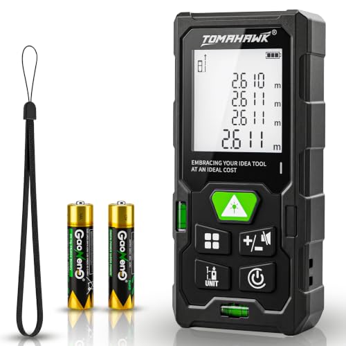 Image of TOMAHAWK TTM 0050 Laser Distance Meter Measurer 131Ft /50M with Area, Volume and Pythagoras Measurement - Water and Dust Resistant Laser Measuring Device with Backlit LCD, Battery Included
