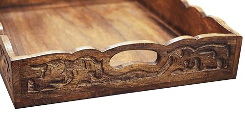 COTTON CRAFT Hand Carved Wooden Serving Tray - Breakfast Tray with Handles - Image 5