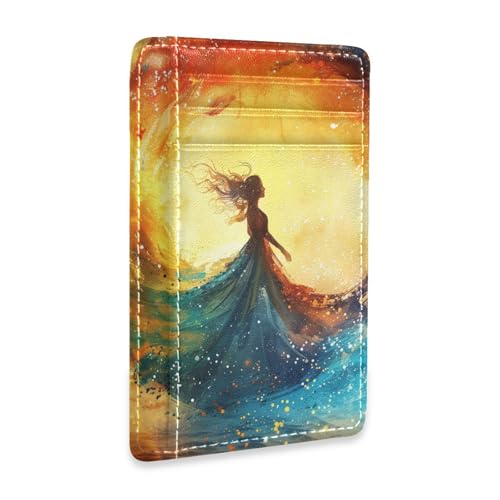 Woman Swirling Colors Oil Painting leather mens wallet slim With ID Window RFID Blocking credit card protector for Men and Women