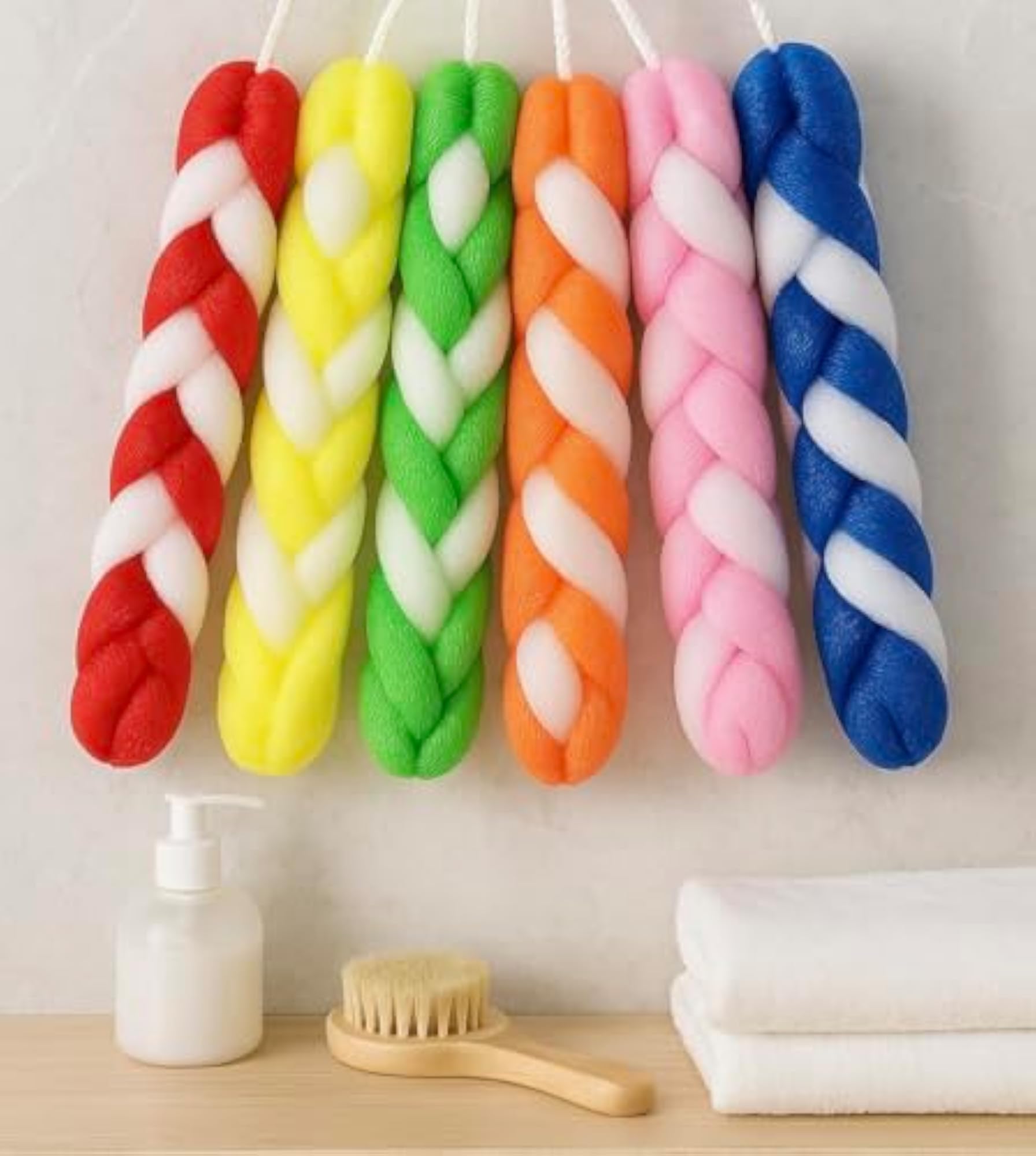 Colorful Braided Bath Shower Loofah Sponge Set, 4-Pack