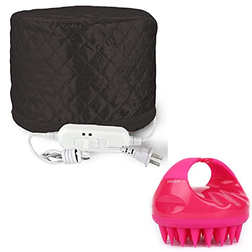 ZUCLLIN� Hair Care Thermal Head Cap(Black) And Shampoo Brush Silicon Scalp Massager Hair Brush Wet Dry Comb Head Scrubber Comfortable for All Hair Improve Blood Circulation COMBO OF 2