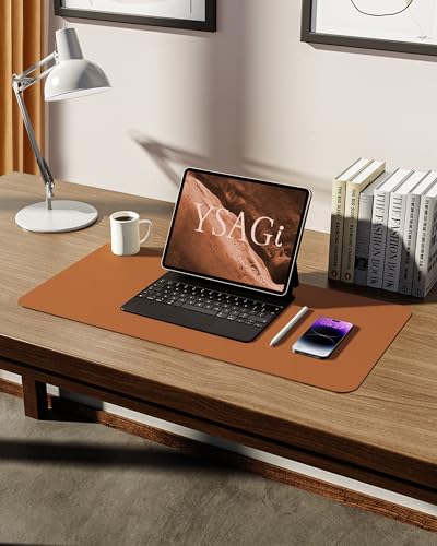 Image of YSAGi Leather Desk Mat, Large Mouse Mat, 60 x 35 cm, Brown | Non-Slip Desk Pad, Keyboard Mat, Waterproof Table Protector Desk Accessories for Office & Home
