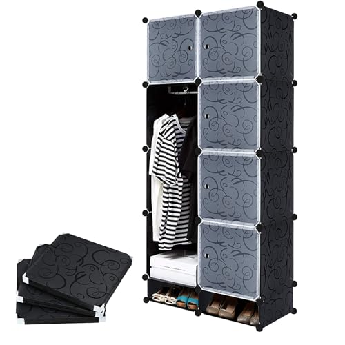 TATIVALO 8 cajas, sistema de estantería, armario con puertas, modular, plegable, armario de dormitorio, armario, armario de plástico, almacenamiento de zapatos y libros, ahorra espacio
