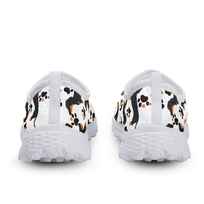 Kuiaobaty Damen-Wanderschuhe, Schweine-Welpen-Blumenmuster, zum Reinschlüpfen, leicht, für Arbeit, Freizeit, atmungsaktiv, Netzstoff, flacher Trainer, Dackel-Hundepfoten, 39 EU