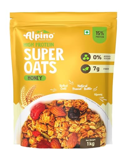 Image of ALPINO High Protein Super Rolled Oats Honey 1KG - Rolled Oats, Natural Peanut Butter & Honey - 15g Protein, Salt, Gluten-Free