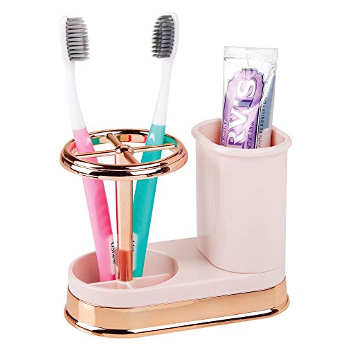mDesign Decorative Bathroom Dental Storage Organizer Holder Stand for Electric Spin Toothbrush/Toothpaste - Compact Design for Countertop and Vanity, Holds 4 Standard Brushes - Light Pink/Rose Gold