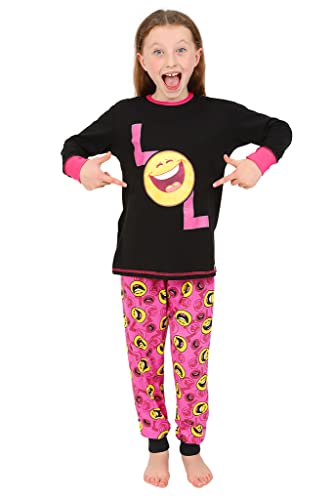 Pigiama da ragazza con smiley Emoji LOL Laugh out Loud e scritta, pigiama a maniche lunghe, età 9-15 anni rosa 13-14 Anni