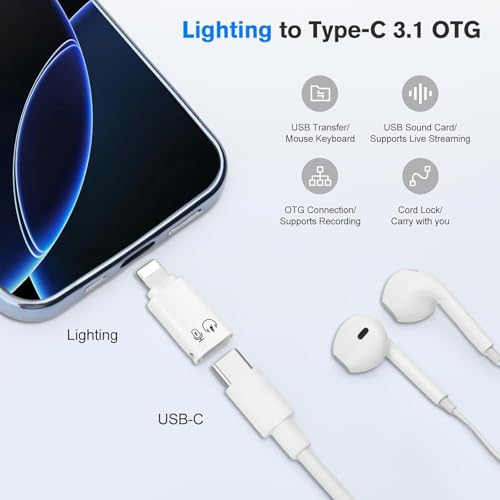 Image of Tobo Type C to Lighting Adapter with 10W Quick Charging, 5Gbps Data Transfer, OTG Support, Audio Function, Durable Aluminium Alloy Design, Compatible with Phone 5-14, TD-1603CC