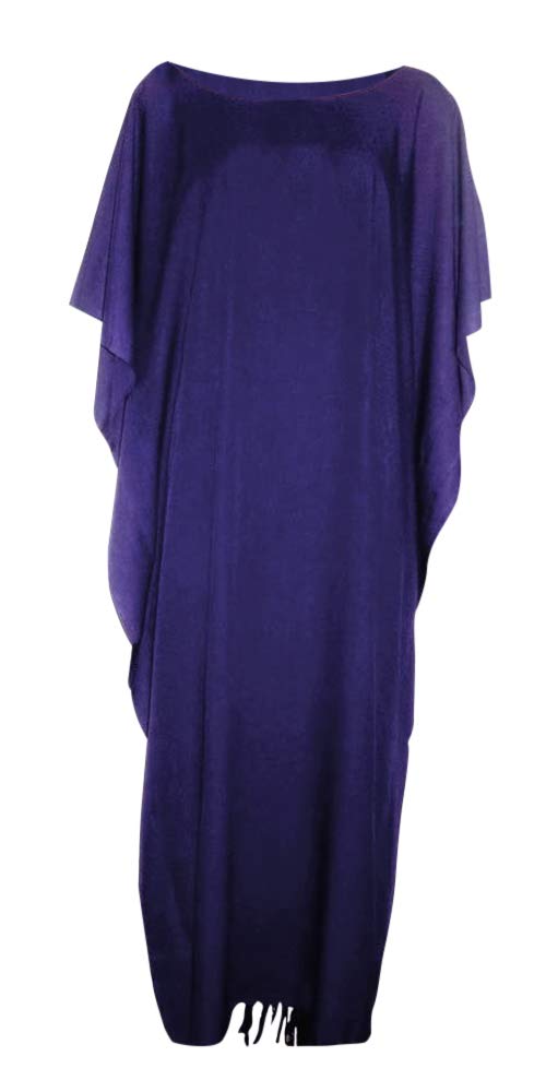 Cool Kaftans Women's Purple Plain Kaftan Dress Robe Xxl Free Size Plus Lush Beach Fringes Tassels - XX-Large