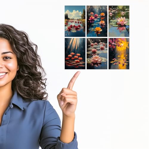 Image of SiddArtify Water Lily Wall Art Poster Print Set - Floral Canvas Prints for Living Room Bedroom Office Decor - Set of 2-4x6 Inch - Board (Pack of 6) - Sticker (Pack of 6)