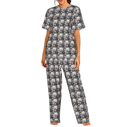 Pyjama court femme imprimé graphite floral en textile doux et aérien