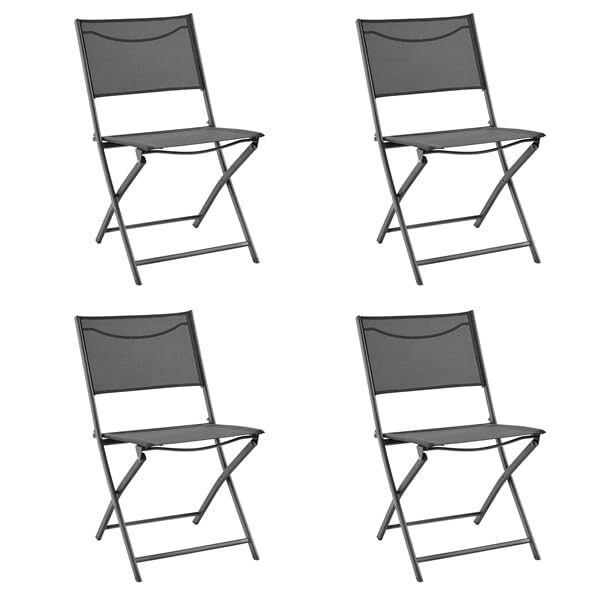 Yaheetech Conjunto de 4 Sillas Comedores Plegables de Poliéster Portátiles y Ahorradoras de Espacio para Exterior Terraza Jardín Balcón Piscina o Patio Carga hasta 100 kg, Gris Oscuro
