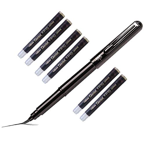 Pentel - Fude Pocket Brush Blister Pack mit 6 Patronen, Schwarz