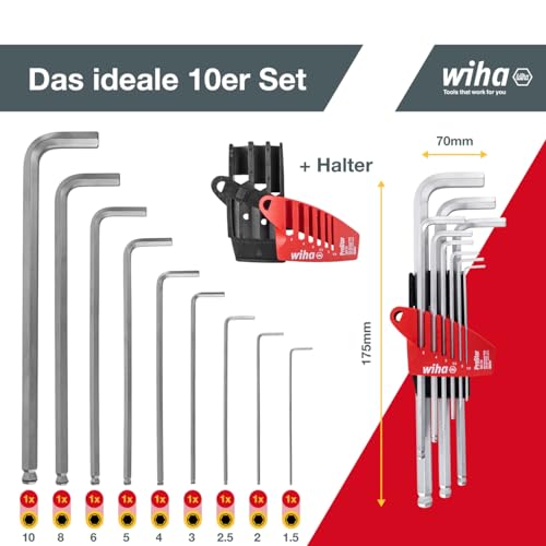 Wiha Stiftschlüssel Set mit ProStar Halter (07185) 10tlg. I Innensechskant Satz mit Kugelkopf I Innensechskantschlüssel 1,5/ 2/ 2… – Ansicht 2