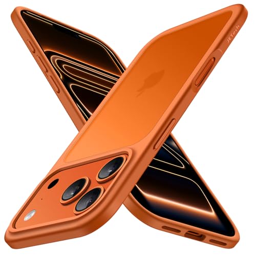 JETech Matt Hülle für iPhone 17 Pro 6,3 Zoll, Stoßfest Militärstandard FallSchutz, Mattierte Transluzente Rückseite Minimalistische Handyhülle, Anti-Fingerabdrücke (Orange)