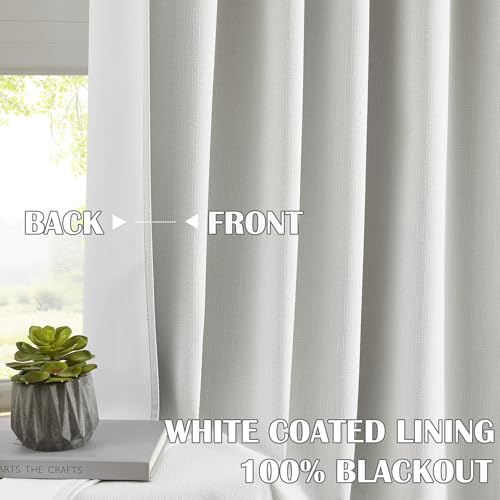 Randall Full Blackout Curtain Panels 95 Inch Long Cream White Textured Curtains for Bedroom Thermal Insulated Pinch Pleat Drapes with Hooks Back Tab Window Treatment for Living Room,2 Panels,38"Wx90"L - Image 4
