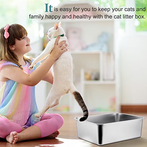 3 Packs Stainless Steel Litter Box For Cat And Bunny, 7.9 Inch Extra Large Metal Litter Box With High Sides Nonstick Litter Pan Easy To Clean Rust Proof Durable (23.6 X 15.7 X 7.9'') #TOP6