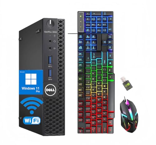 Dell OptiPlex 3050 Mini PC Desktop Computer, Intel Core i5-6400, 8GB RAM, 256GB SSD, Bluetooth, QWERTY Keyboard, Mouse, USB WiFi, Windows 11 Pro (Refurbished)