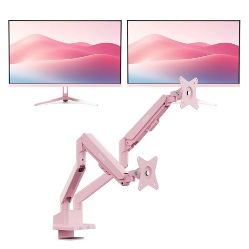 Image of Pixio Two PX27U Wave Pink 27 inch 160Hz Refresh Rate 4K 3840x2160p Resolution Fast IPS Panel 1ms GTG Response Time 4K Gaming Monitor and PS1D Wave Pink Dual Monitor Arm