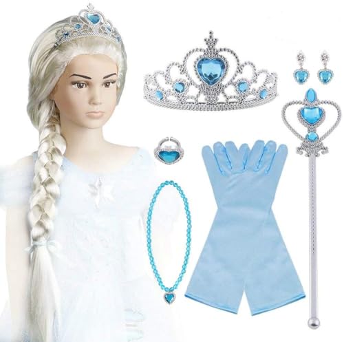 Vicloon Upgrade Princesse Accessoires pour Costume - Perruque/Bague/Boucles d'oreilles/Collier/Gants/Diadème/Baguette Magique pour Cosplay Party d'anniversaire,3-10 Ans