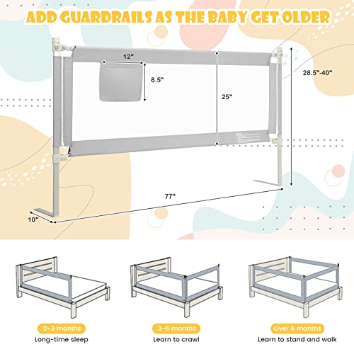 Image of GLACER Bed Rail for Toddlers, 77 inch Extra Long, Height Adjustable Baby Bed Rail Guard with One-Side Lifting Design, Double Safety Locks, Safety Bed Guardrail for Kids with Side Storage Pocket (Classic)