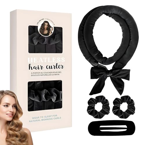 Velvet Heatless Curling Set - Hair Rollers for Heatless Curls | Overnight Hair Curlers & Rod Headband | Reusable Heatless Hair Curlers for Curly Hair Products | Hair Rollers with Clips (Black)