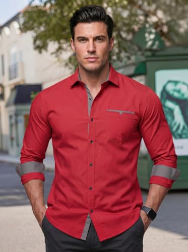 Image of Men's Cotton Blend Shirt with Solid Long Sleeves Spread Coller Neck Regular Fit Single Chest Pocket and Standard Length | Cotton Casual Shirt for Man