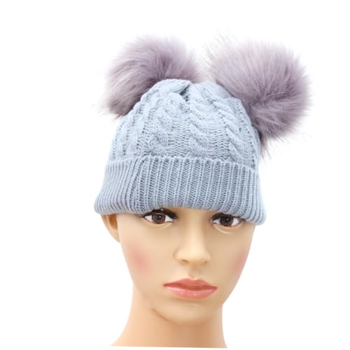 FRCOLOR Boy Girl Twisted Knit Cap Double Hairballs Warm Beanie for Boys and Girls Soft and Comfortable Boy Girl Hat Grey for and Cold Weather3