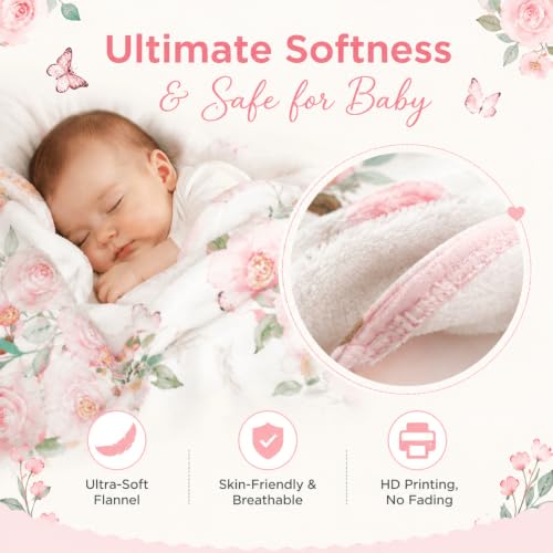 Image of Personalized Baby Blankets for Girls, Custom Blanket with Name, Personalized Baby Gifts for Birthday, Christmas, Baby Shower, Newborn Soft Flannel Floral Blankets Boy Girl Kids Gifts