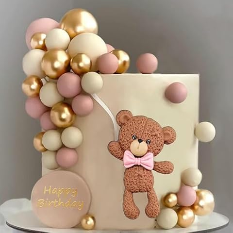 Brown Bear Colorful Balloons Balls Cake Toppers for Birthday Baby Shower Party Decorations Supplies (Pink) Cover
