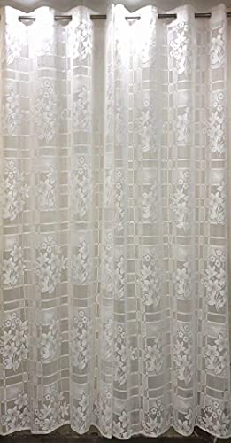 Image of Honger Polyester Beautiful Decorated Net Tissue Pack of 2 Pecs Curtains White Floral Net Curtains for 4 x 5 Feet Window Curtains for Living Room || Home Sheer Curtains