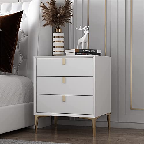 Table de chevet bois blanc gris avec grand rangement de nuit moderne 50cm