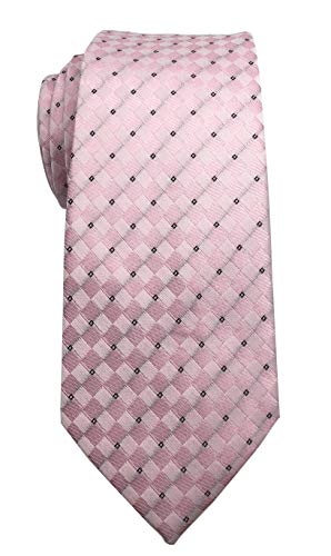 Wehug Men s Classic Solid Plaid Tie Silk Woven Necktie Jacquard Pink Ties For Men LD0073
