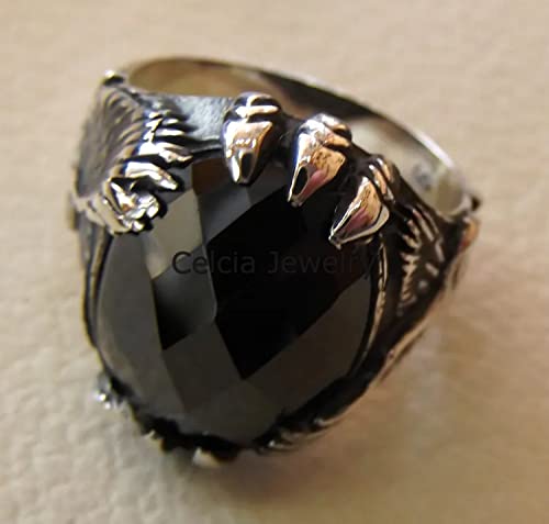 Chevalière déclaration bague aigle améthyste agate dentelle argent antique - 5