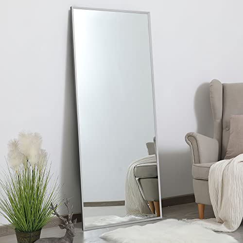 Image of NeuType 43 inchx16 inch Full Length Mirror with Standing Holder Aluminum Alloy Frame Floor Mirror Wall-Mounted Mirror for Living Room, Bedroom, Hanging or Leaning Against Wall, Silver (with Stand)