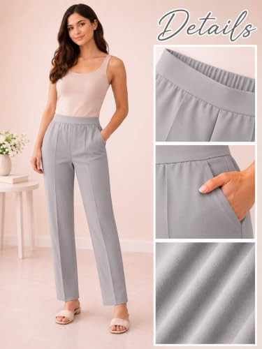 Image of Women's Mid Rise Wide Leg Trousers with Elastic Waist & Pockets