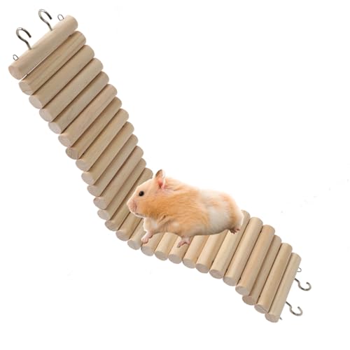 Image of SIMENA Wooden Hamster Suspension Bridge Toy, Hamster Fencing, Natural Climbing Ladder for Dwarf Hamsters, Syrian Hamsters, Mice, Gerbils & Small Pets (Plain, 15.75 inch)