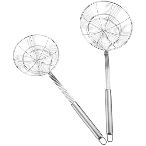 Elinala Schaumlöffel, Siebkelle, 2PCS Küchen-Edelstahl-Drahtabschäumerlöffel mit Griff für Hot Pot, Braten, Nudeln und Ölfilterung Cover