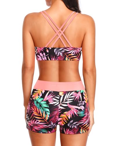 Image of Holipick 3 Piece Tankini Swimsuits for Women Tummy Control Bathing Suits Swim Tank Top with Bra Boy Shorts Teen Swimwear 2026