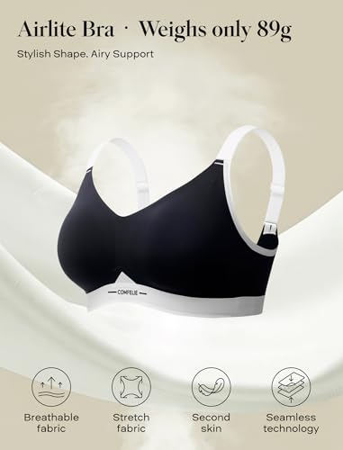 COMFELIE Seamless Wireless Bra for Busty Women No Underwire Lightly Lined Deep V T-Shirt Bralette Underarm-Smoothing