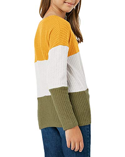 Image of Girls Waffle Colorblock Tie Top Long Sleeve Casua T Shirt Knit Tunic