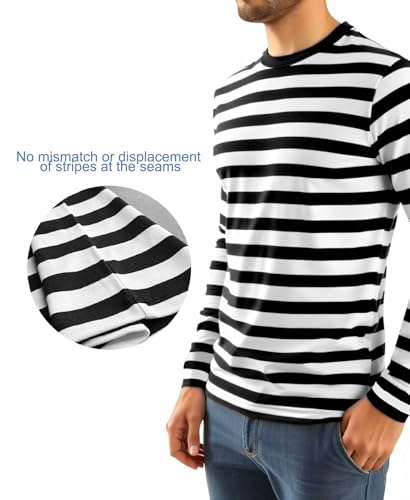 Men's Striped Shirts Long Sleeve, T-Shirt Crewneck Cotton Blend Stripes Top Casual Tee2